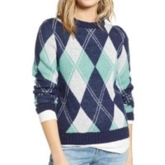 Treasure & Bond Offset Argyle Pullover Sweater Medium - Picture 1 of 7